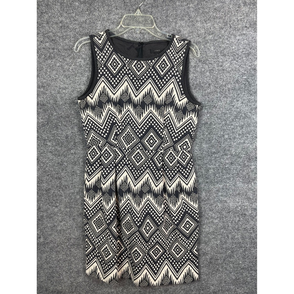 J.Crew‎ Sheath Dress Womens 4 Black White Excellent Geometric Ikat Sleeveless